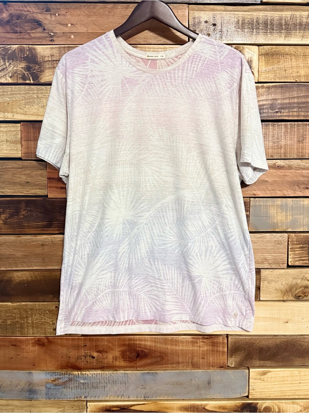 Marine Layer All Over Graphic Signature Crew Tee Ombre Palm L/XL EUC
